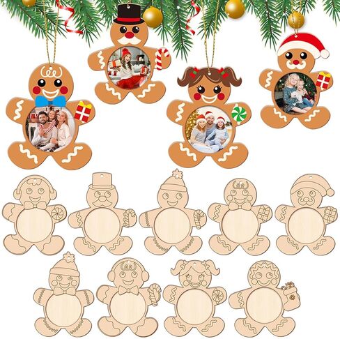 Qyeahkj 27pcs الخشب الكريسماس صورة إطار زخرفة تلوين كبير الخاص بك امتلاك الزنجبيل بيت الصورة إطار الحرف اليدوية لأجهزة عيد الميلاد الحلي الخشبية لعطلة عيد الميلاد هدايا شجرة الشجرة in Kuwait