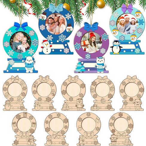 Qyeahkj 27pcs الخشب الكريسماس صورة إطار زخرفة تلوين كبير الخاص بك امتلاك الزنجبيل بيت الصورة إطار الحرف اليدوية لأجهزة عيد الميلاد الحلي الخشبية لعطلة عيد الميلاد هدايا شجرة الشجرة in Kuwait