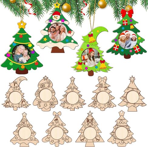 Qyeahkj 27pcs الخشب الكريسماس صورة إطار زخرفة تلوين كبير الخاص بك امتلاك الزنجبيل بيت الصورة إطار الحرف اليدوية لأجهزة عيد الميلاد الحلي الخشبية لعطلة عيد الميلاد هدايا شجرة الشجرة in Kuwait