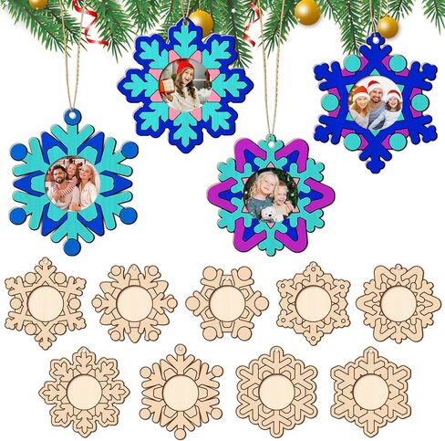 Qyeahkj 27pcs الخشب الكريسماس صورة إطار زخرفة تلوين كبير الخاص بك امتلاك الزنجبيل بيت الصورة إطار الحرف اليدوية لأجهزة عيد الميلاد الحلي الخشبية لعطلة عيد الميلاد هدايا شجرة الشجرة in Kuwait