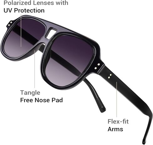 DrRelax Retro Square Aviator Sunglasses Womens 70s Bold Flat Top Frame Polarized Sun Glasses in Saudi Arabia