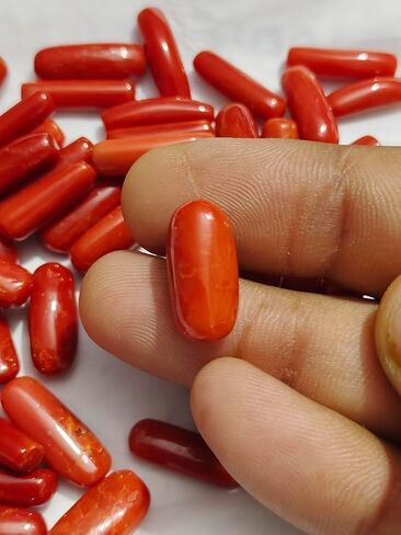 LMDPRAJAPATIS 4.00 Ratti -10.00 Ratti Red Coral Moonga أحجار كريمة إيطالية أصلية معتمدة بجودة AAA مع شهادة مختبر، in Kuwait