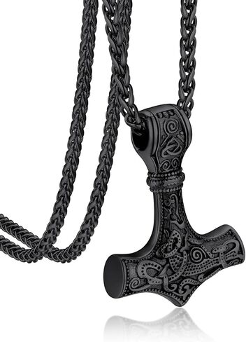 Bandmax الفولاذ المقاوم للصدأ الفايكنج المطرقة قلادة قلادة للرجال الفضة/أسود/الذهب Mjolnir رجالي نورس نمط مجوهرات in Kuwait