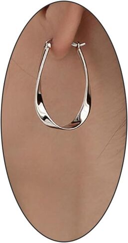 Trendy Statement Dangle Earrings for Women,Minimalist Silver Hoop Earrings Geometric Twisted Strip Oval Huggie Earring,Aesthetic Anniversary Jewelry Gifts in Saudi Arabia