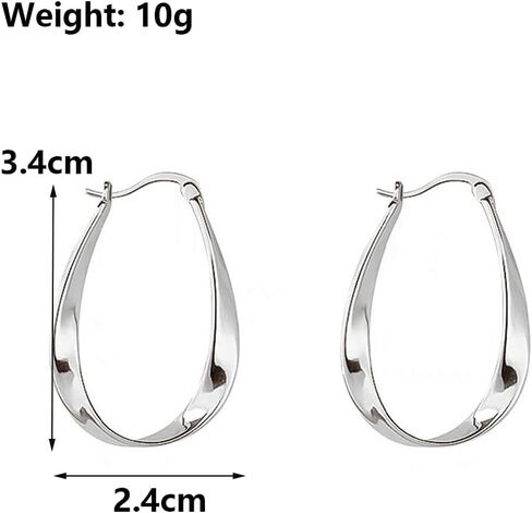 Trendy Statement Dangle Earrings for Women,Minimalist Silver Hoop Earrings Geometric Twisted Strip Oval Huggie Earring,Aesthetic Anniversary Jewelry Gifts in Saudi Arabia