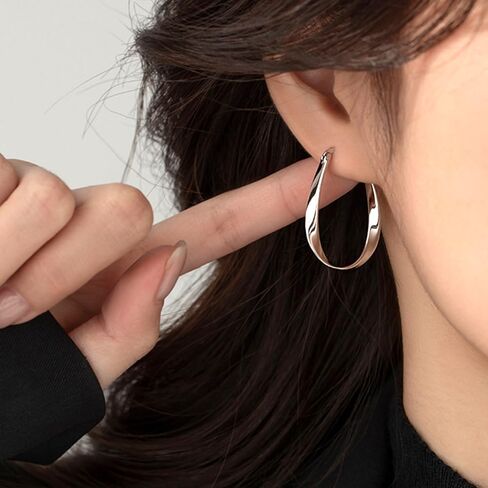 Trendy Statement Dangle Earrings for Women,Minimalist Silver Hoop Earrings Geometric Twisted Strip Oval Huggie Earring,Aesthetic Anniversary Jewelry Gifts in Saudi Arabia