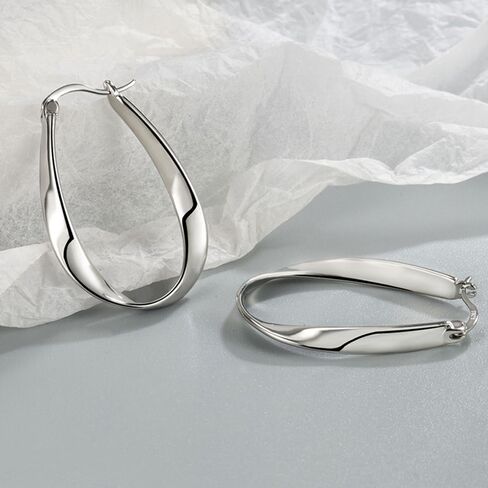 Trendy Statement Dangle Earrings for Women,Minimalist Silver Hoop Earrings Geometric Twisted Strip Oval Huggie Earring,Aesthetic Anniversary Jewelry Gifts in Saudi Arabia