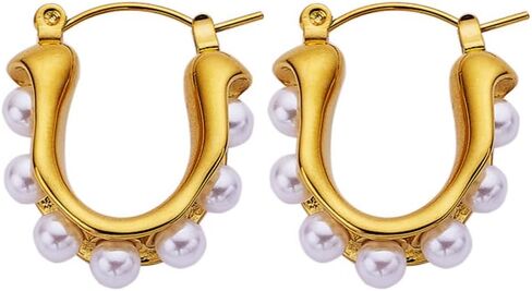 14K Gold Over S925 Silver Pearl Hoop Earrings, Netrual Freshwater Pearl Dangle Earrings, Women's Day, Birthday Gift for Wife,Girlfriend in Saudi Arabia