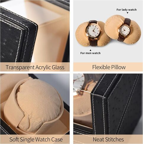 ZOEJOE ملفاف ساعة للساعات الأوتوماتيكية، ملفاف ساعة واحد مع 4 أوضاع، محول تيار متردد، أسود نعام in Kuwait