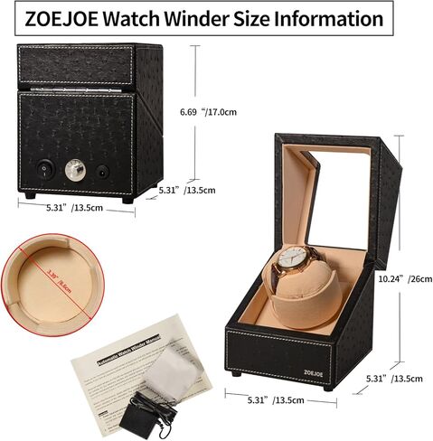 ZOEJOE ملفاف ساعة للساعات الأوتوماتيكية، ملفاف ساعة واحد مع 4 أوضاع، محول تيار متردد، أسود نعام in Kuwait