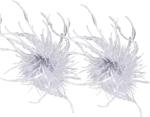 LVCOMEFF 2 Pack Ostrich Feather Brooch Pins Corsage Vintage Mini Size Cocktail Party Retro Hair Hat Accessories Cloth Decorations in Saudi Arabia
