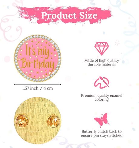Birthday Buttons for Women, 1.57 inch Its My Birthday Pin for Women Girls Party (Pink) in Saudi Arabia