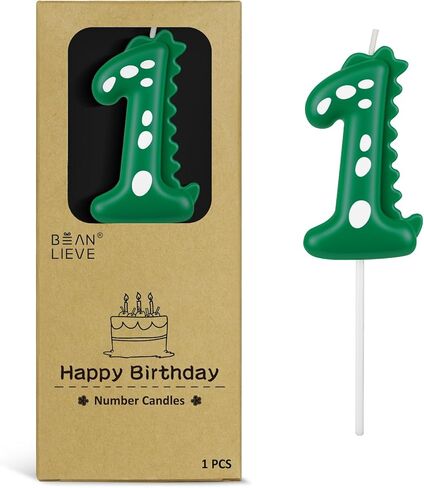 شموع عيد الميلاد رقم 2 على شكل ديناصور أخضر من BEAN LIEVE - شمعة كعكة على شكل ديناصور لحفلات أعياد ميلاد الأطفال، وحفلات استقبال المولود الجديد، وديكورات الاحتفال - تصميم رائع، أخضر نابض بالحياة in Kuwait