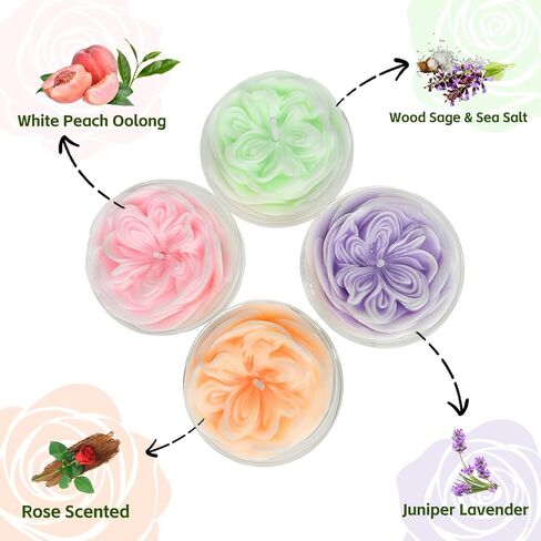 Flower Shaped Candles Gift for Women, 4 Rose Candles in Glass Tray, 8-Hour Burn Time, Include Pink, Purple,Orange,Green Rose Candle in Single Gifted Box by Kissingfish in Saudi Arabia