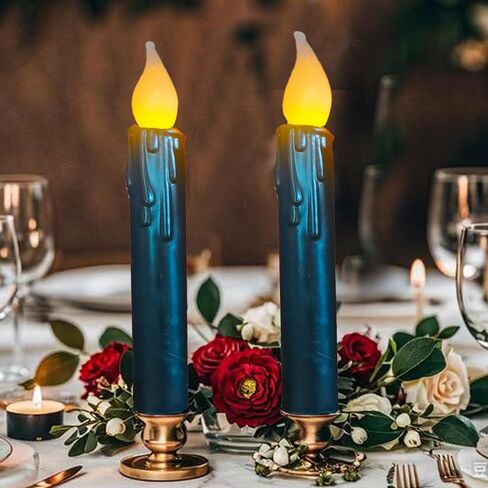 LINCOUNTRY.Primitive Wax Black Flameless Taper Candles Flickering Led Dripped Battery Operated Taper Candles with Timer,6.75 Inch 3D Wick, Christmas Home Halloween Fireplace Decor in Saudi Arabia