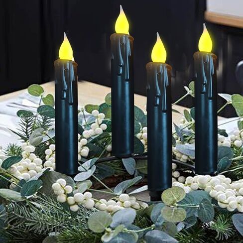 LINCOUNTRY.Primitive Wax Black Flameless Taper Candles Flickering Led Dripped Battery Operated Taper Candles with Timer,6.75 Inch 3D Wick, Christmas Home Halloween Fireplace Decor in Saudi Arabia