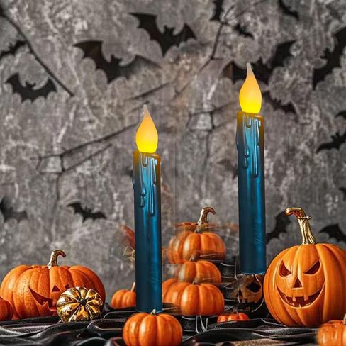 LINCOUNTRY.Primitive Wax Black Flameless Taper Candles Flickering Led Dripped Battery Operated Taper Candles with Timer,6.75 Inch 3D Wick, Christmas Home Halloween Fireplace Decor in Saudi Arabia