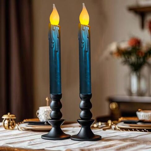 LINCOUNTRY.Primitive Wax Black Flameless Taper Candles Flickering Led Dripped Battery Operated Taper Candles with Timer,6.75 Inch 3D Wick, Christmas Home Halloween Fireplace Decor in Saudi Arabia