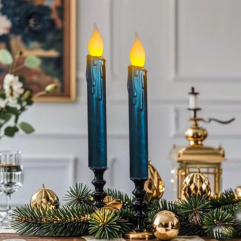 LINCOUNTRY.Primitive Wax Black Flameless Taper Candles Flickering Led Dripped Battery Operated Taper Candles with Timer,6.75 Inch 3D Wick, Christmas Home Halloween Fireplace Decor in Saudi Arabia