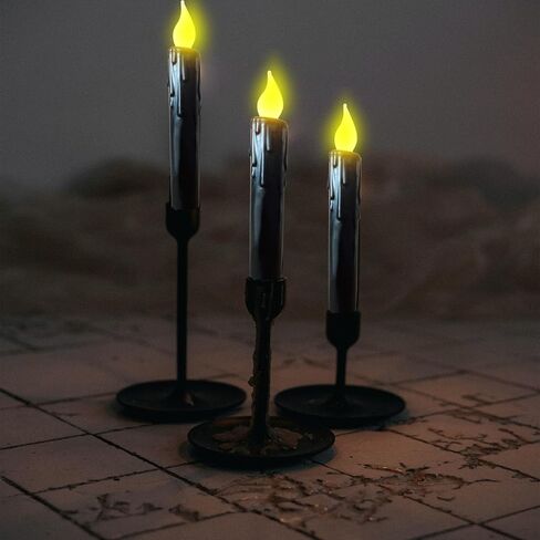 LINCOUNTRY.Primitive Wax Black Flameless Taper Candles Flickering Led Dripped Battery Operated Taper Candles with Timer,6.75 Inch 3D Wick, Christmas Home Halloween Fireplace Decor in Saudi Arabia