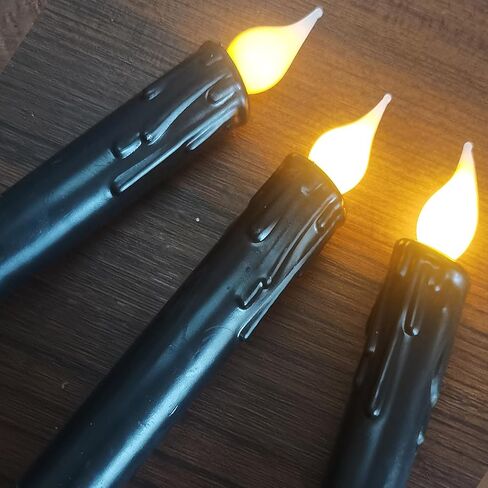 LINCOUNTRY.Primitive Wax Black Flameless Taper Candles Flickering Led Dripped Battery Operated Taper Candles with Timer,6.75 Inch 3D Wick, Christmas Home Halloween Fireplace Decor in Saudi Arabia