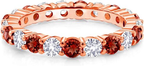 Gem Stone King 18K Rose Gold Plated Silver Round Red Garnet and White Created Sapphire Eternity Band Ring For Women | 1.50 Cttw | Gemstone Birthstone | Wedding Engagement Anniversary Ring in Saudi Arabia