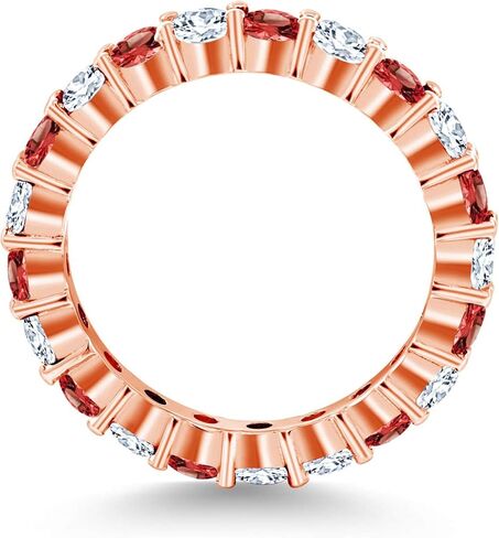Gem Stone King 18K Rose Gold Plated Silver Round Red Garnet and White Created Sapphire Eternity Band Ring For Women | 1.50 Cttw | Gemstone Birthstone | Wedding Engagement Anniversary Ring in Saudi Arabia