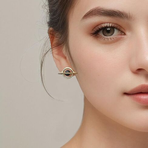 Gold Plated and Black Created Pearl Unique Black Hole Stud Earrings丨Creative Space Interstellar and Celestial Body Earrings丨925 Sterling Silver Earposts丨Hypoallergenic and Lightweight Cosmic-Style Jewelry Gift for Women in Saudi Arabia