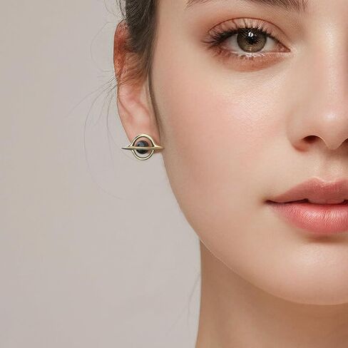 Gold Plated and Black Created Pearl Unique Black Hole Stud Earrings丨Creative Space Interstellar and Celestial Body Earrings丨925 Sterling Silver Earposts丨Hypoallergenic and Lightweight Cosmic-Style Jewelry Gift for Women in Saudi Arabia