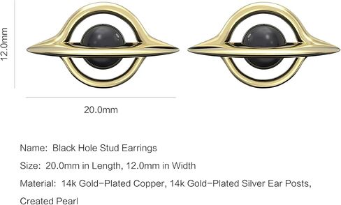 Gold Plated and Black Created Pearl Unique Black Hole Stud Earrings丨Creative Space Interstellar and Celestial Body Earrings丨925 Sterling Silver Earposts丨Hypoallergenic and Lightweight Cosmic-Style Jewelry Gift for Women in Saudi Arabia
