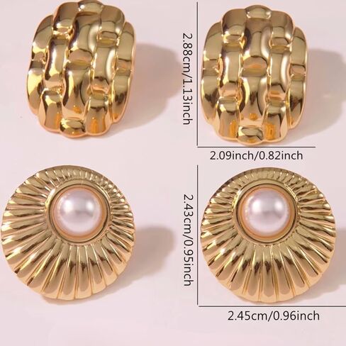 4 Pairs Gold Chunky Statement Earrings for Women, Geometric Vintage Gold Stud Earrings, Trendy Chunky Gold Jewelry Gift Set with Bonus Jewelry Organizer Box in Saudi Arabia