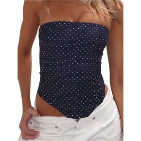 RoseSeek Women's Polka Dots Tube Top Lace Up Tie Back Strapless Tops Bandeau Summer Tops in Saudi Arabia