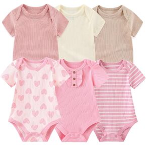 طفل طفل جديد فتاة بودز 6 عبوة ناعمة قصيرة الأكمام مضلعة مجموعات ملابس من قطعة واحدة in Kuwait