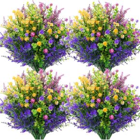 16 Pcs Artificial Flowers for Outdoors Decorations, Plastic Fake Flowers Colorful Faux Flowers Realistic UV Resistant for Garden Patio Porch Window Box Home Outdoor Decor (16, 7 Styles Mixed Flowers) in Saudi Arabia