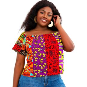 بلوزة نسائية من HongyuAmy بأنماط مطبوعة أفريقية من قماش Kente المرقعة in Kuwait