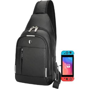 baaob Crossbody Bag Men, Sling Bag with USB Charging Port&Reflective Strips, Water-Resistant Switch 2 Shoulder Bag Small Backpack Daypack for Travel, Hiking, Gym, Running, Daily Commute in Saudi Arabia