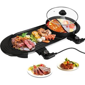 1500W Electric Indoor Grill,2 in 1 Smokeless Indoor Grills,Portable Korean BBQ Raclette Table Grill for Kitchen with Grill Net & Non-Stick Cooking Removable Plate 5 Temperature Control,Dishwasher Safe in Kuwait
