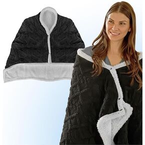 Therapedic Indoor Heated Shawl – Wearable Plug-in Blanket with 4 Heat Settings, ETL Certified Controller, Auto Shut-Off, Machine Washable Sherpa Fleece (50x60 Inches, Black and White) in Saudi Arabia