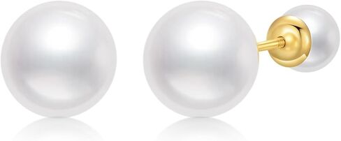 14K Solid Gold Pearl Earrings, Handpicked AAA+ Quality Freshwater Cultured Pearl Stud Earrings pearl Screw Back Design Women Jewelry Gifts in Saudi Arabia