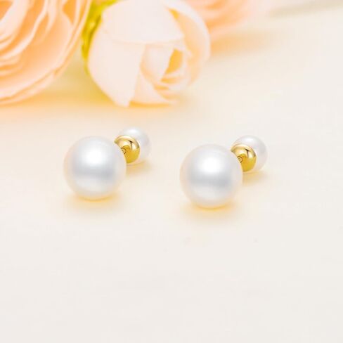 14K Solid Gold Pearl Earrings, Handpicked AAA+ Quality Freshwater Cultured Pearl Stud Earrings pearl Screw Back Design Women Jewelry Gifts in Saudi Arabia