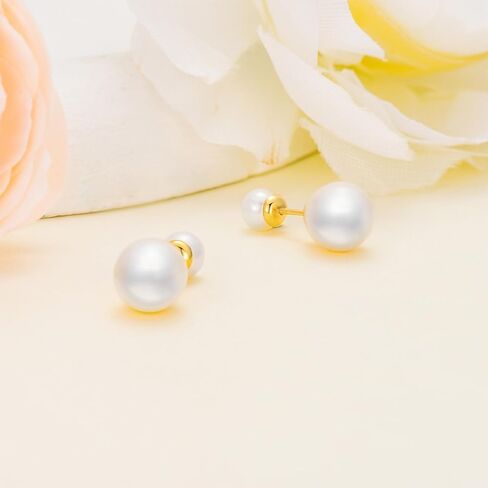 14K Solid Gold Pearl Earrings, Handpicked AAA+ Quality Freshwater Cultured Pearl Stud Earrings pearl Screw Back Design Women Jewelry Gifts in Saudi Arabia