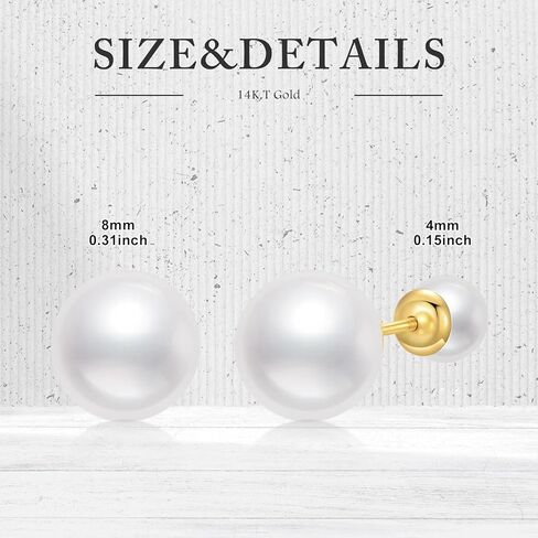 14K Solid Gold Pearl Earrings, Handpicked AAA+ Quality Freshwater Cultured Pearl Stud Earrings pearl Screw Back Design Women Jewelry Gifts in Saudi Arabia