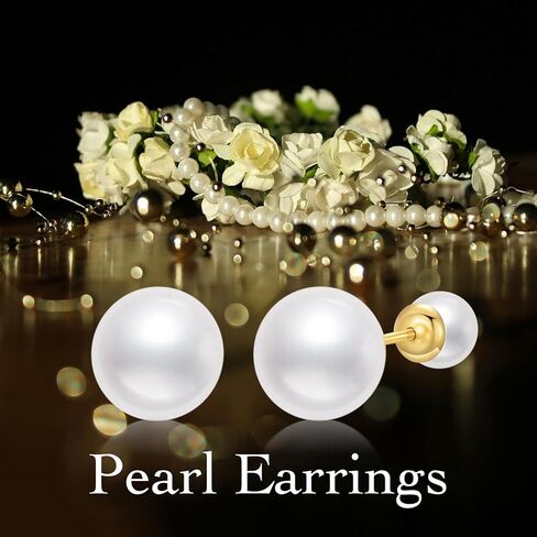 14K Solid Gold Pearl Earrings, Handpicked AAA+ Quality Freshwater Cultured Pearl Stud Earrings pearl Screw Back Design Women Jewelry Gifts in Saudi Arabia