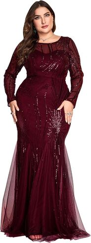 Plus Size Long Sleeve Sequin Evening Dress Glitter Mermaid Long Gown for Mother of The Bride Or Wedding Guest in Saudi Arabia
