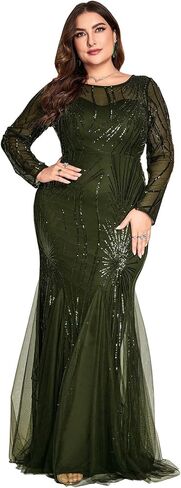 فستان سهرة طويل الأكمام مزين بالترتر مقاس كبير، ثوب حورية البحر طويل لامع لأم العروس أو ضيوف حفل الزفاف in Kuwait