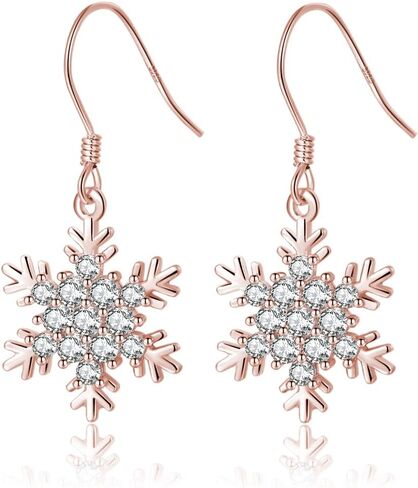 SLUYNZ Solid 925 Sterling Silver Sparkling CZ Snowflake Earrings Drop for Women Snowflake Dangle Earrings Christmas Gifts in Saudi Arabia