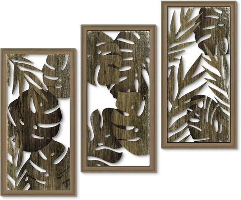 Putuo Decor Monstera Leaf Wall Art مجموعة من 3 ، ألواح قطع نباتات استوائية في الحبوب السوداء والخشبية ، ديكور جدار MDF النباتي لحضور غرفة المعيشة غرفة نوم in Saudi Arabia