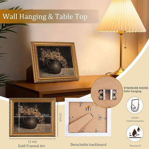 فن جداري عتيق مؤطر بالذهب لديكور المنزل، لوحة خريفية ريفية داكنة على شكل زهور، كوخ ريفي فرنسي دافئ، ديكور جداري نباتي، عمل فني من القماش للحمام، غرفة المعيشة، ديكور جداري لسطح المكتب - 8 × 10 بوصة in Kuwait