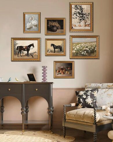 فن جداري عتيق مؤطر بالذهب لديكور المنزل، لوحة خريفية ريفية داكنة على شكل زهور، كوخ ريفي فرنسي دافئ، ديكور جداري نباتي، عمل فني من القماش للحمام، غرفة المعيشة، ديكور جداري لسطح المكتب - 8 × 10 بوصة in Kuwait