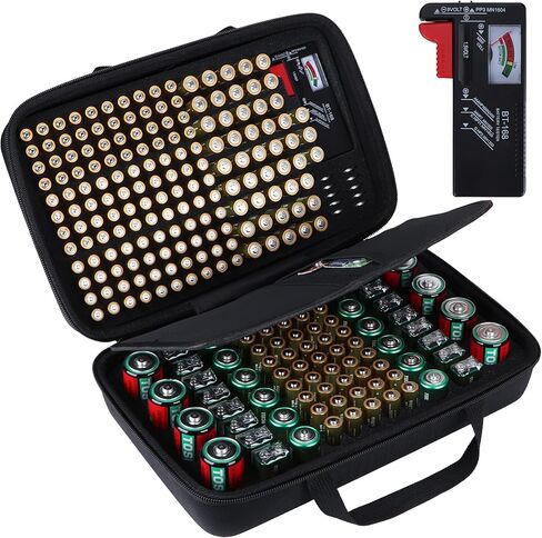 Battery Organizer Storage Case with Tester, Stores & Protects 74*AAA and 48*AA Exceed 122 Batteries (Batteries are Not Included) in Saudi Arabia